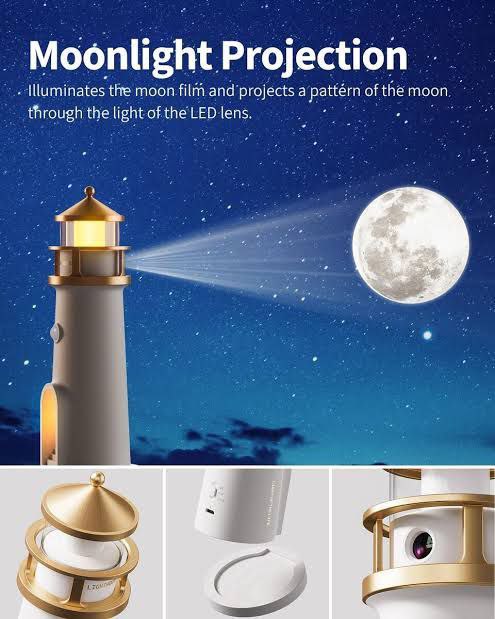 Moon Lamp Projector Night Light, Lighthouse Decor Night Light,