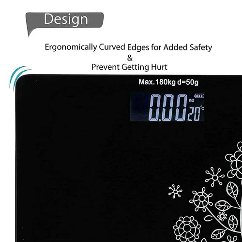 MCP Floral Digital Bathroom Weighing Scale for Body Weight, LCD Display, Thick Tempered Glass