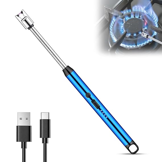Electric Rechargeable Plasma Lighter Flameless Windproof USB Lighter 360 Deg Flexible Neck Arc Lighter for Kitchen, Pooja Room, Barbecue, Candles, Gas Stove, BBQ, Fireworks (Silver)