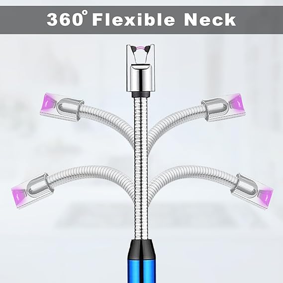Electric Rechargeable Plasma Lighter Flameless Windproof USB Lighter 360 Deg Flexible Neck Arc Lighter for Kitchen, Pooja Room, Barbecue, Candles, Gas Stove, BBQ, Fireworks (Silver)