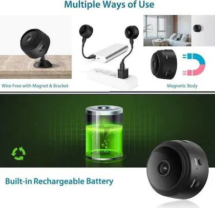 A9 SmartEye Mini Wireless WiFi Security Camera | HD 1080p Indoor Video Recorder with Low Light Vision | Portable & Magnetic | Home, Office, and Baby Monitor